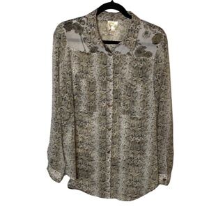 Fig and Flower Off-white, Brown Black Button Down Shirt Notched Collar. Sz L.